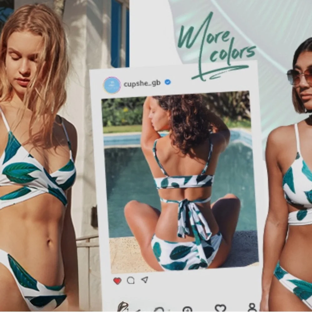 Cupshe Leaves Wrap Two Piece Swimsuit Green Size S - Picture 2 of 14